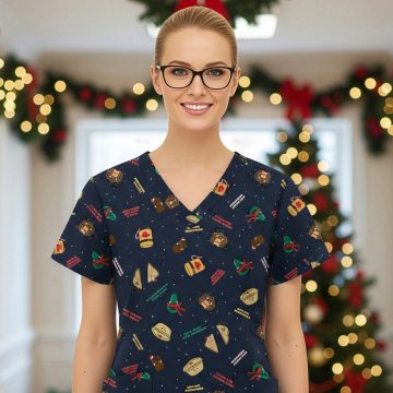 Womens Christmas Scrub Top