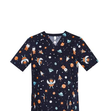 Womens Printed Space Party Scrub Top
