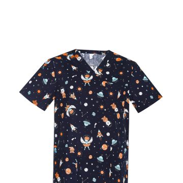 Mens Printed Space Party Scrub Top