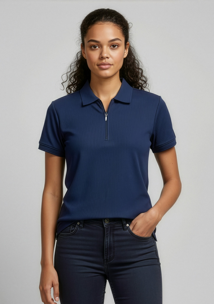 Womens Micro Waffle Short Sleeve Polo - Image 9