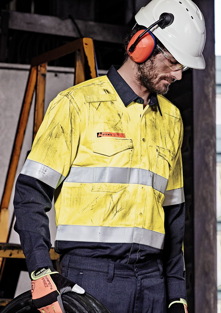 Mens Orange Flame Hi Vis Open Front Spliced Shirt - Hoop Taped - Image 9