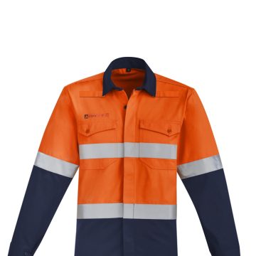 Mens Orange Flame Hi Vis Open Front Spliced Shirt - Hoop Taped
