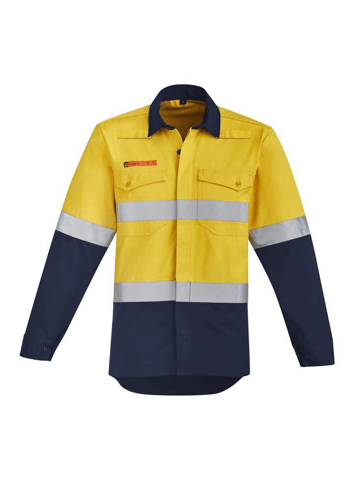 Mens Orange Flame Hi Vis Open Front Spliced Shirt - Hoop Taped - Image 10