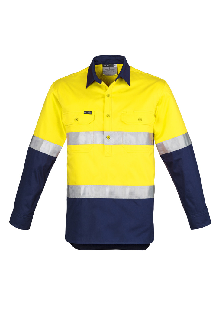 Mens Closed Front Long Sleeve Shirt - Hoop Taped