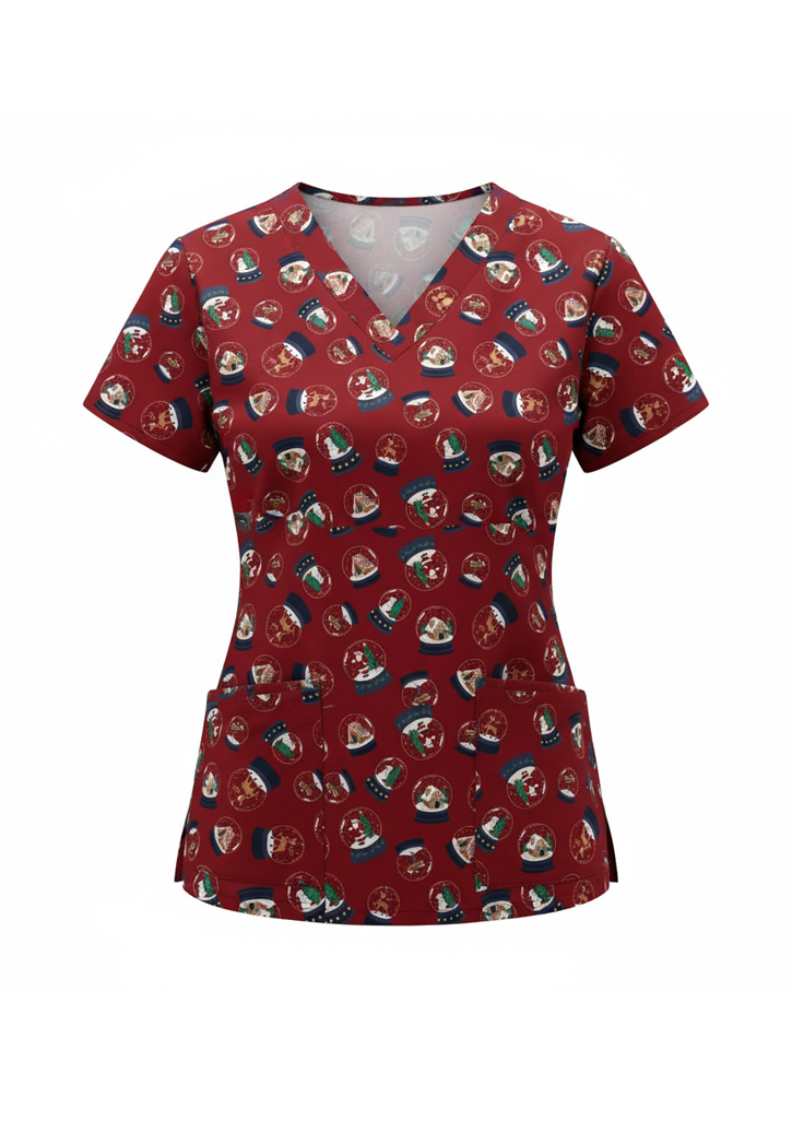 Womens Christmas Scrub Top - Image 3