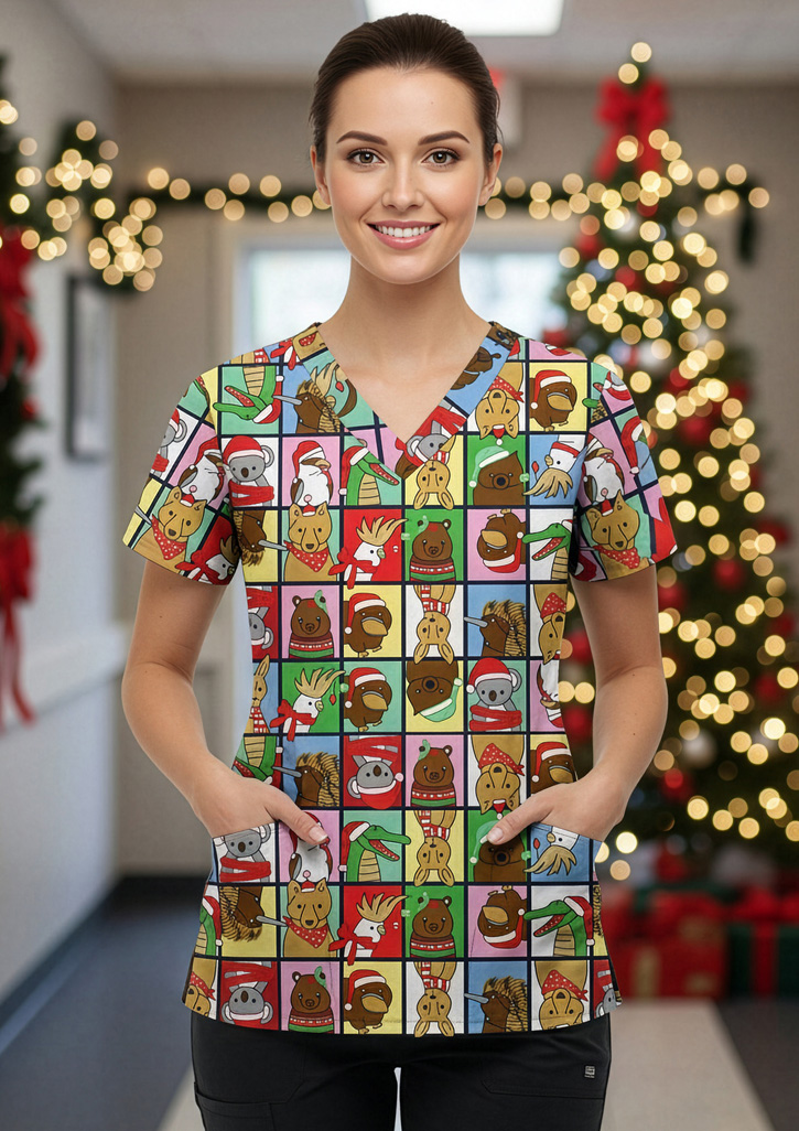 Womens Christmas Scrub Top - Image 8