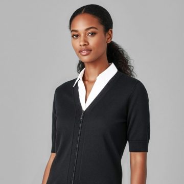 Womens Zip Front Short Sleeve Knit Cardigan