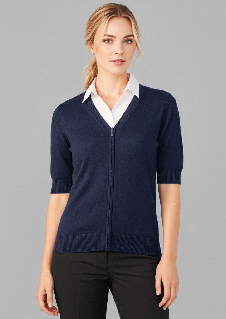 Womens Zip Front Short Sleeve Knit Cardigan - Image 7