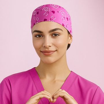 Unisex Pink Printed Scrub Cap