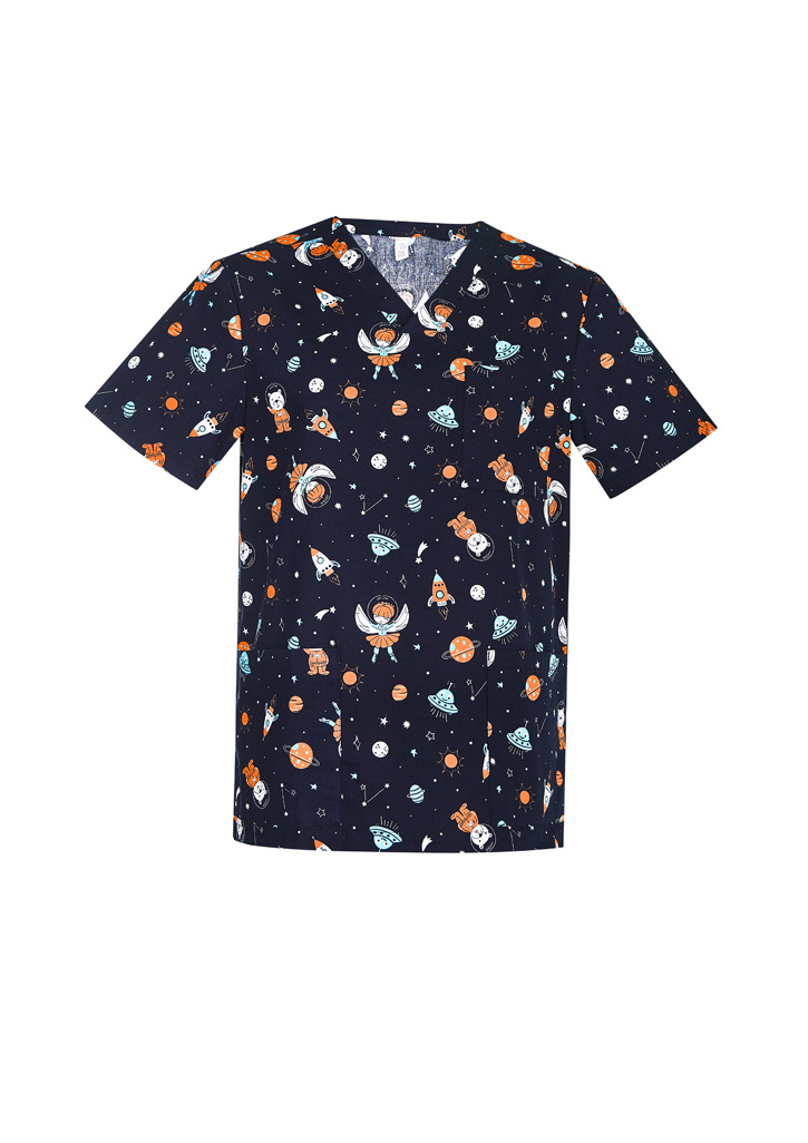 Mens Printed Space Party Scrub Top - Image 2