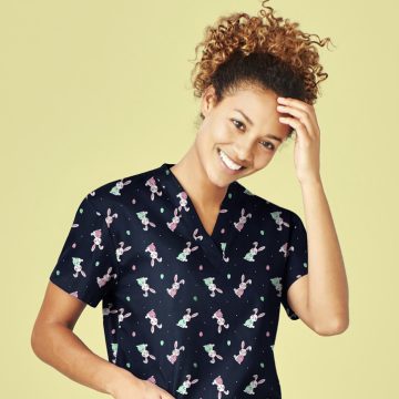 Womens Easter V-Neck Short Sleeve Scrub Top