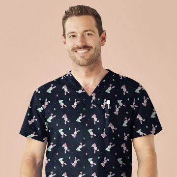 Mens Easter V-Neck Short Sleeve Scrub Top