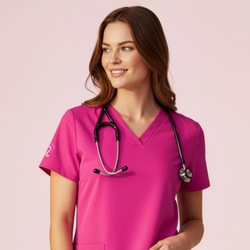 Womens Pink V-Neck Scrub Top