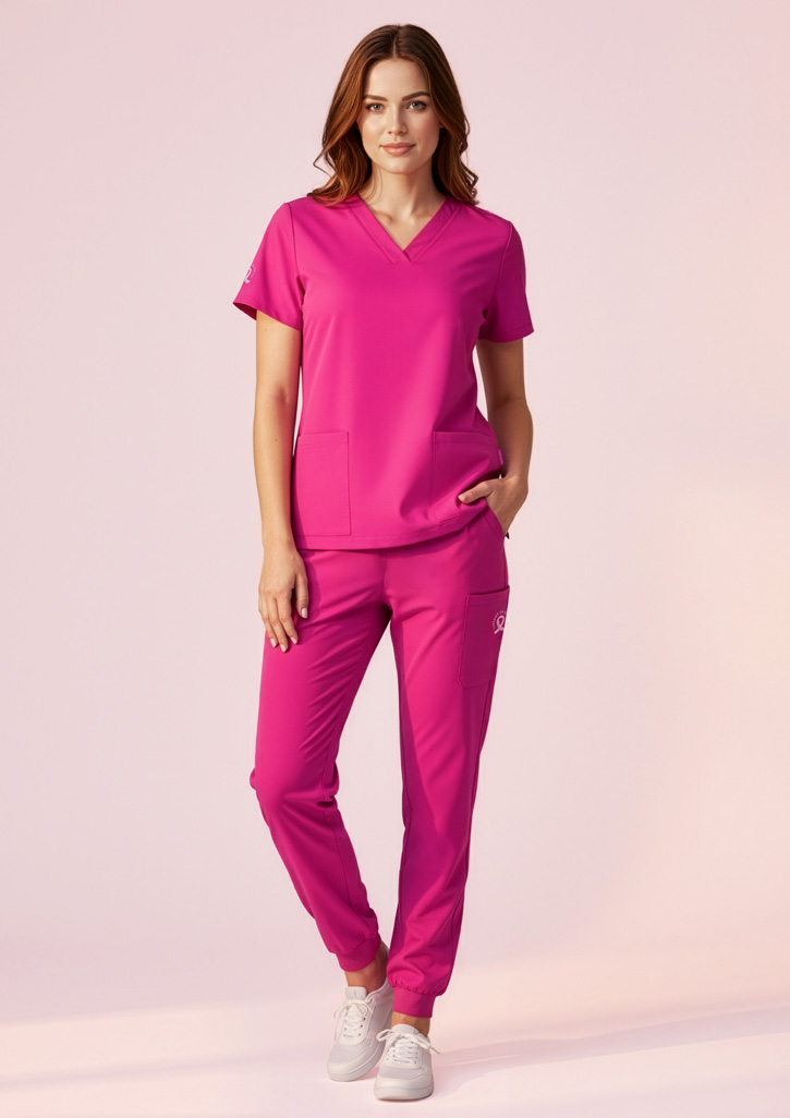 Womens Pink V-Neck Scrub Top - Image 3