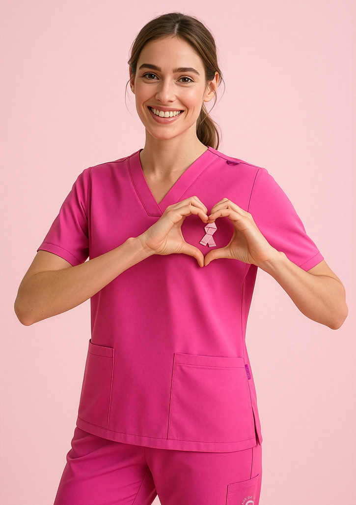 Womens Pink V-Neck Scrub Top - Image 4