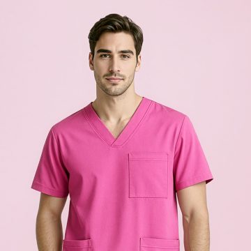 Unisex Pink V-Neck Scrub Top