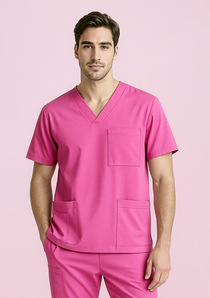 Unisex Pink V-Neck Scrub Top