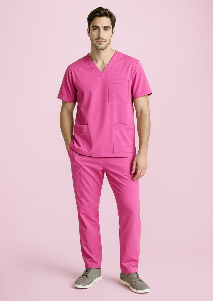 Unisex Pink V-Neck Scrub Top - Image 3