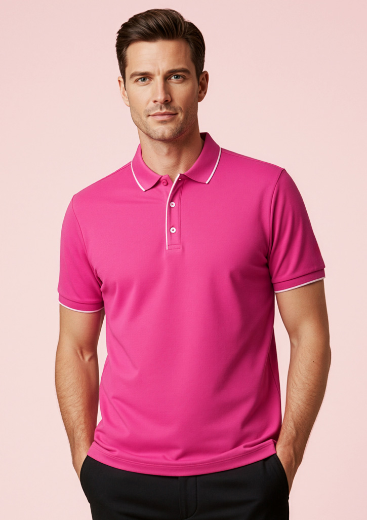 Mens Pink Short Sleeve Polo - Image 2