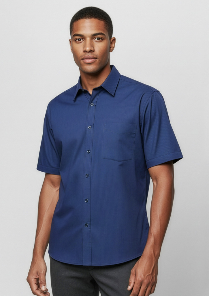 Mens Micro Check Short Sleeve Shirt - Image 8