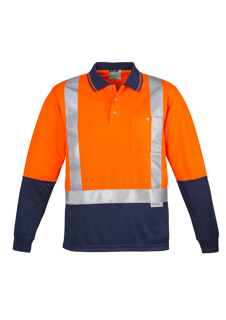 Mens Hi Vis Spliced Long Sleeve Polo - Shoulder Taped - Image 4