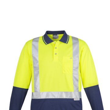 Mens Hi Vis Spliced Long Sleeve Polo - Shoulder Taped