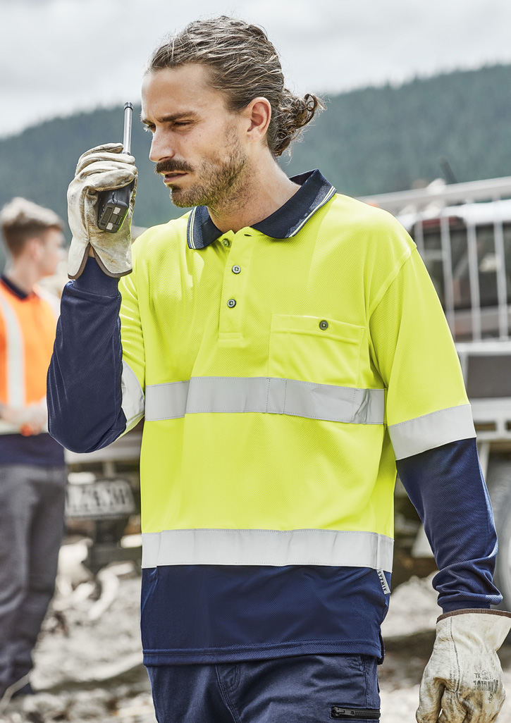 Mens Hi Vis Spliced Long Sleeve Polo - Hoop Taped - Image 4