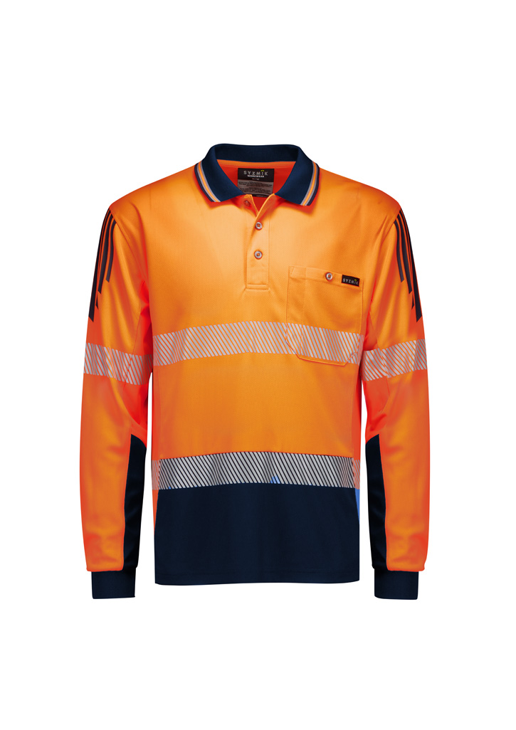 Mens Hi Vis Flux Segmented Tape Long Sleeve Polo - Image 6
