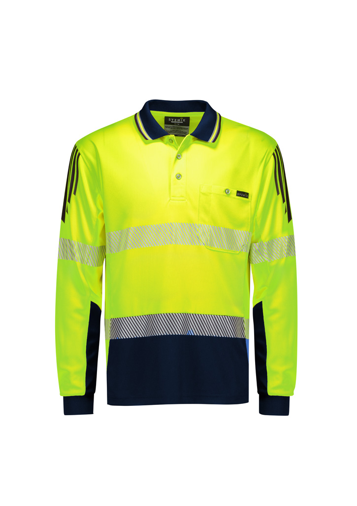 Mens Hi Vis Flux Segmented Tape Long Sleeve Polo - Image 4