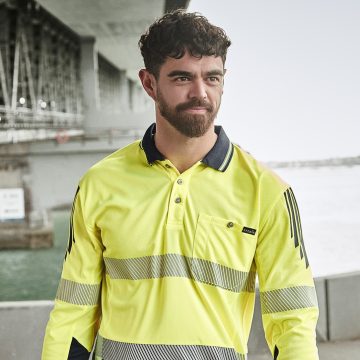 Mens Hi Vis Flux Segmented Tape Long Sleeve Polo