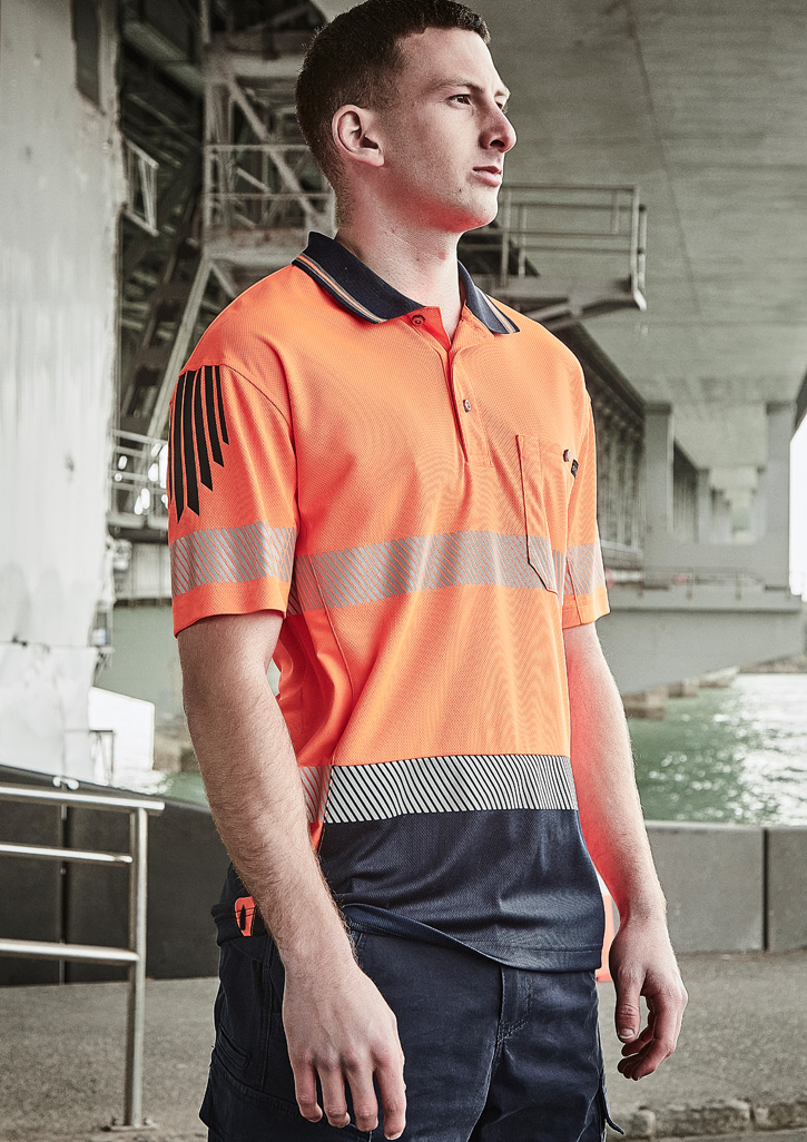 Mens Hi Vis Flux Segmented Tape Short Sleeve Polo - Image 5