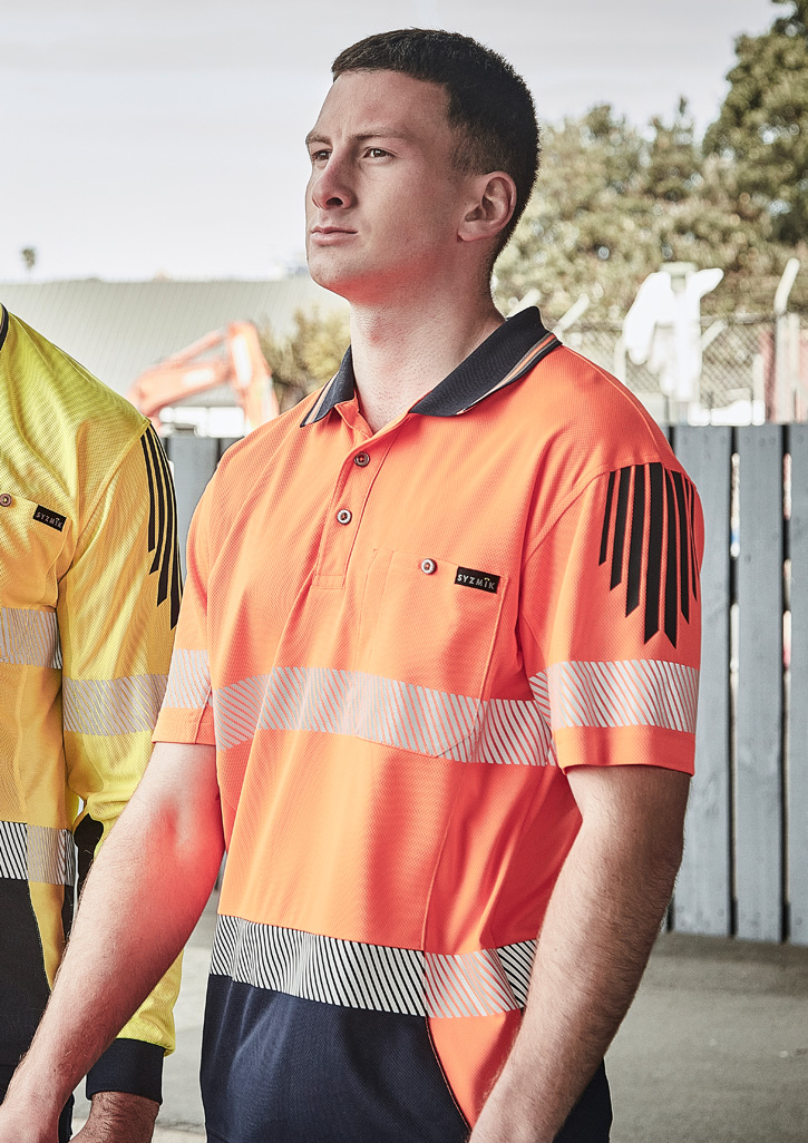 Mens Hi Vis Flux Segmented Tape Short Sleeve Polo - Image 6