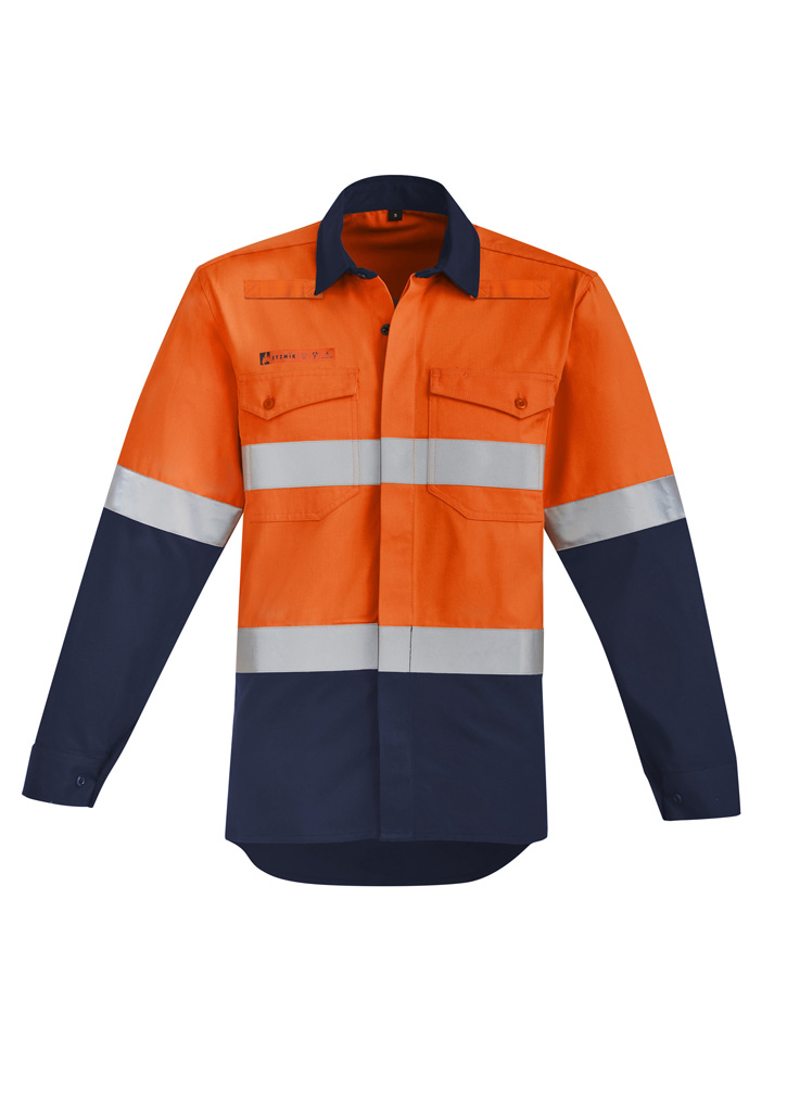 Mens Orange Flame Hi Vis Open Front Spliced Shirt - Hoop Taped - Image 5
