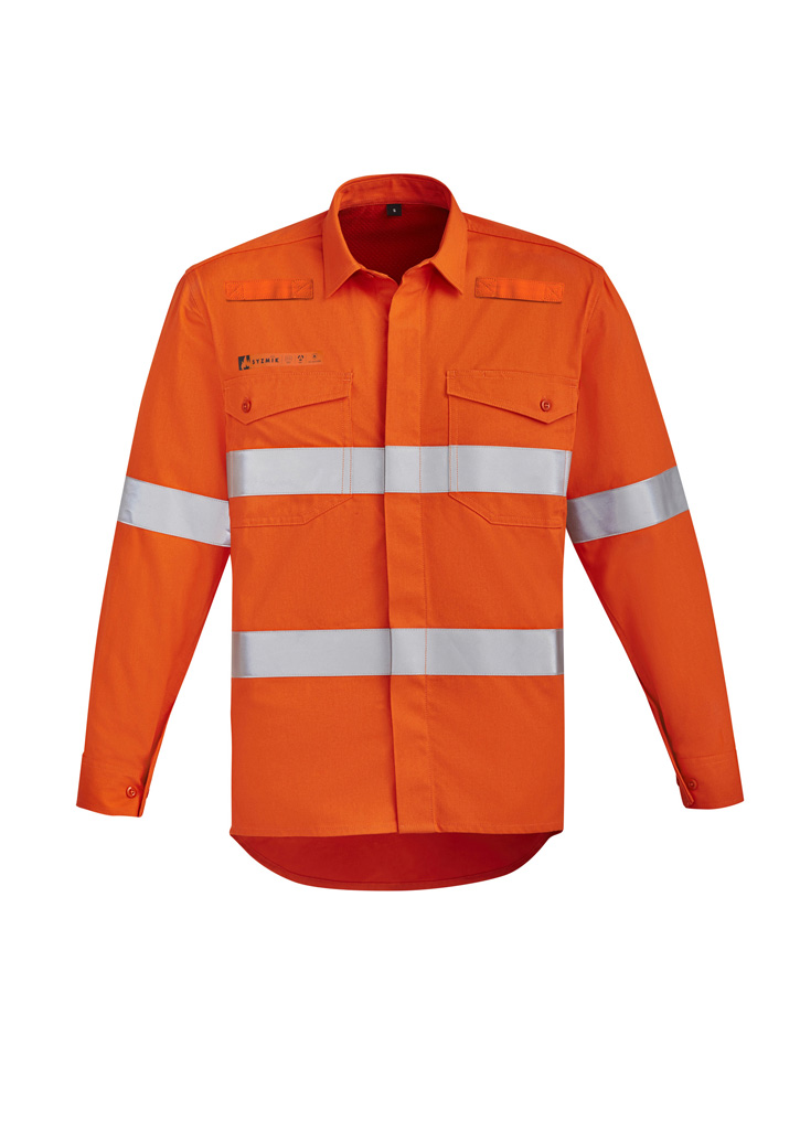Mens Orange Flame Hi Vis Open Front Shirt - Hoop Taped - Image 2