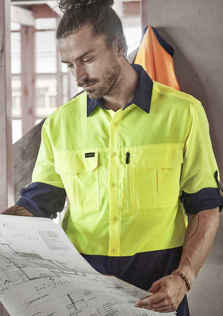Mens Hi Vis Outdoor Long Sleeve Shirt - Image 4