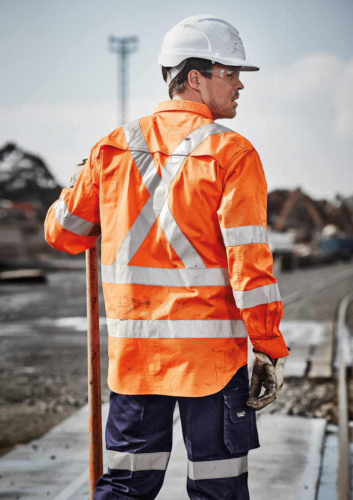 Mens Hi Vis X Back Taped Long Sleeve Shirt - Image 2