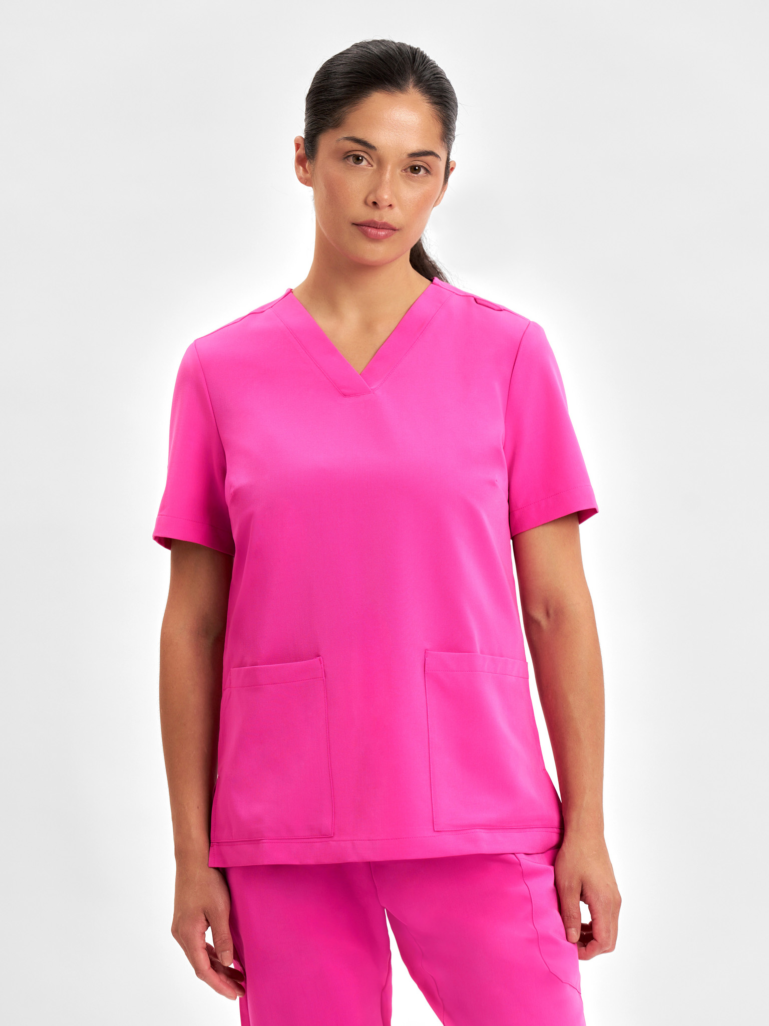 Womens Pink V-Neck Scrub Top - Image 2