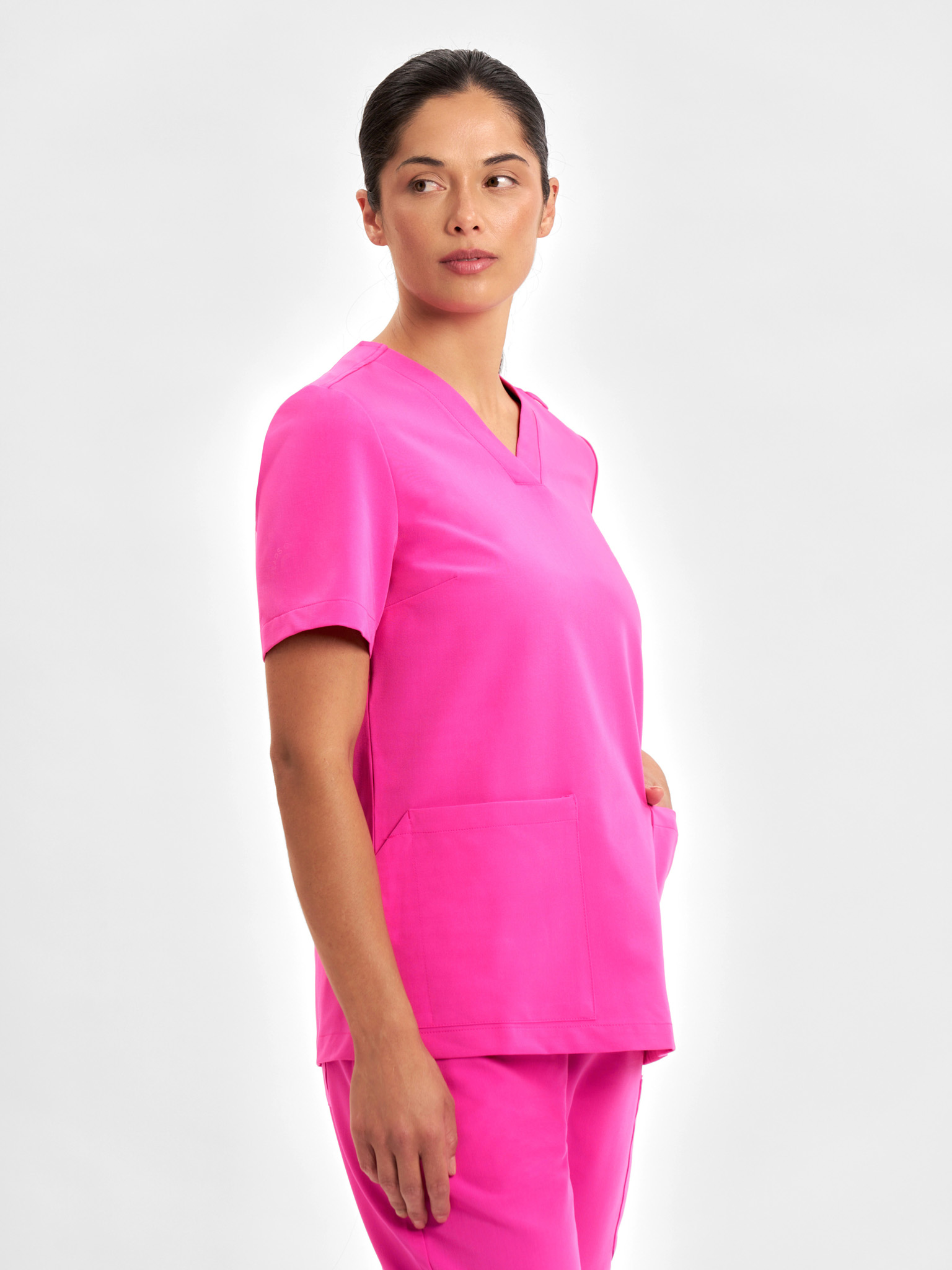 Womens Pink V-Neck Scrub Top - Image 4