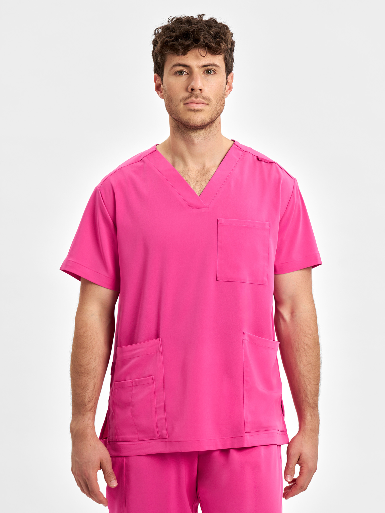 Unisex Pink V-Neck Scrub Top - Image 2