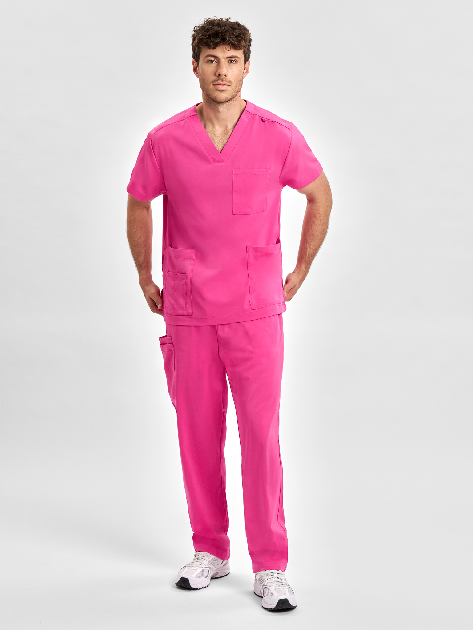 Unisex Pink V-Neck Scrub Top - Image 3