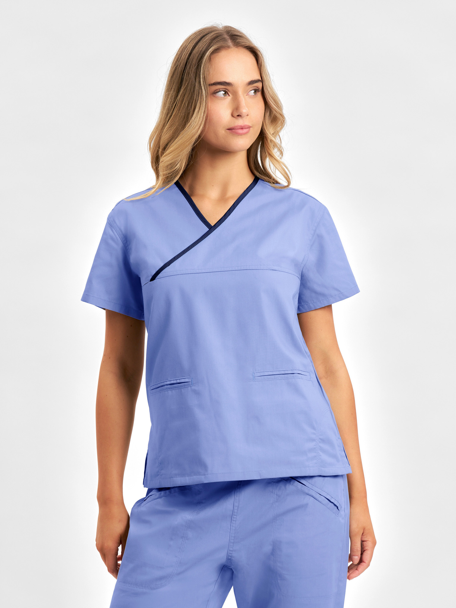 Classic Womens Contrast Crossover Scrub Top - Image 27