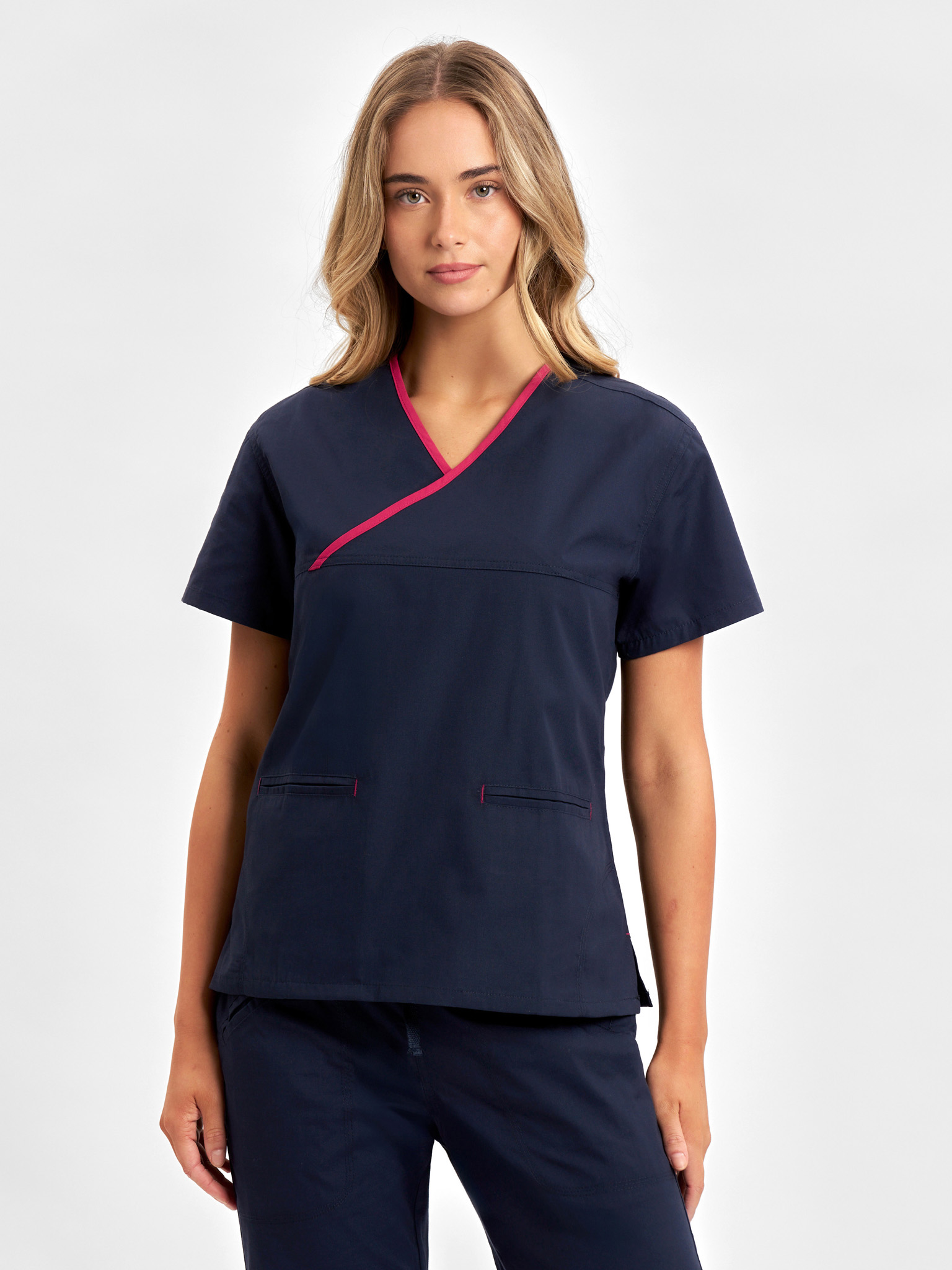 Classic Womens Contrast Crossover Scrub Top - Image 2