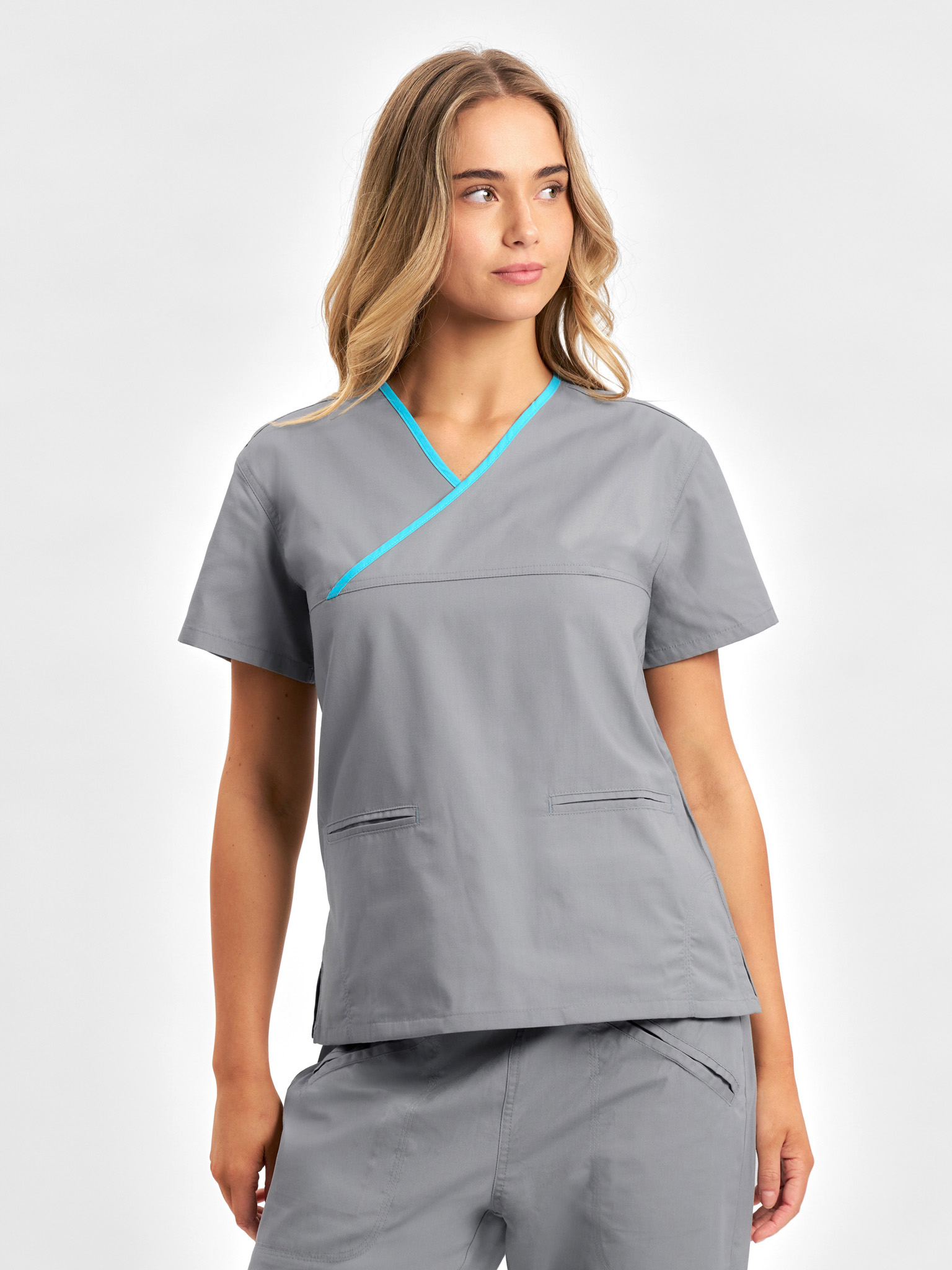Classic Womens Contrast Crossover Scrub Top - Image 21